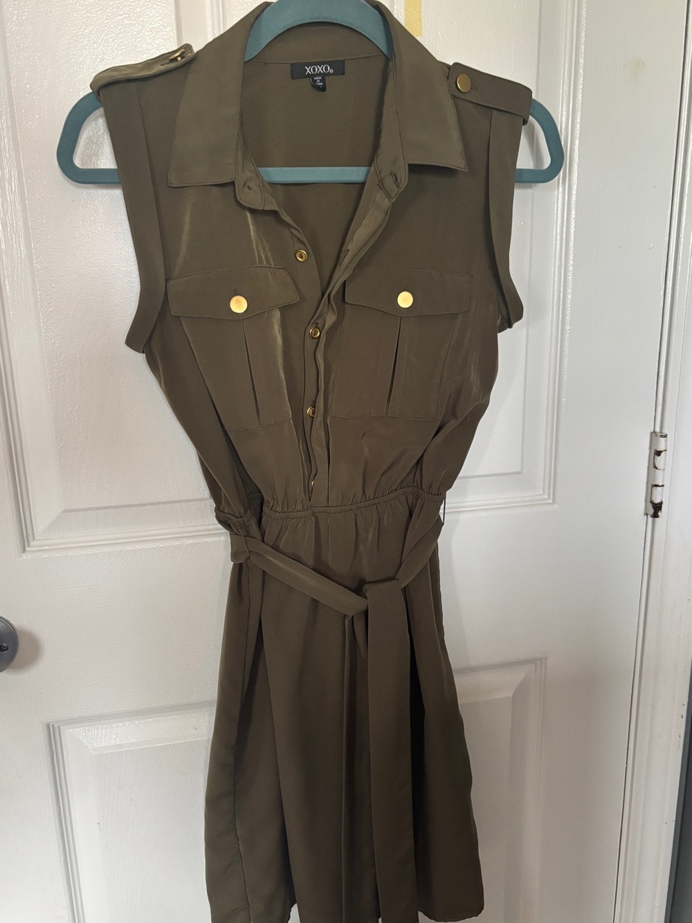 XOXO Olive Utility Shirt Dress with Belt